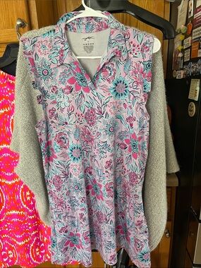 Gottex Purple Flowers Floral Pleated Athletic Golf Dress size Large